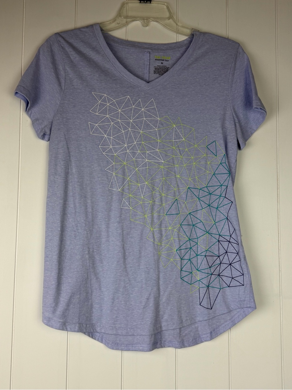 Tek Gear Essential Gear Blue Geometric V-Neck T-Shirt Women's Size M